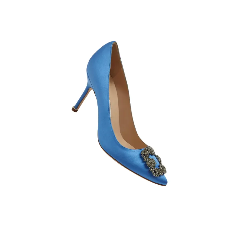 MANOLO BLAHNIK Hangisi Slim Heel High Heels 9cm Women's Light Blue-3