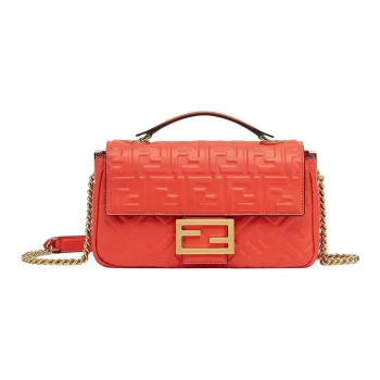 FENDI Baguette Cow Leather Baguette Bag Handbag Shoulder Bag Crossbody Bag Medium Size Women's Red
