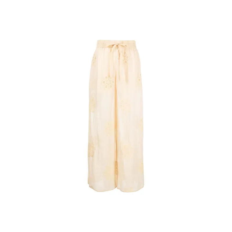Zimmermann Acadian Floral embroidered Ramie Trousers-0
