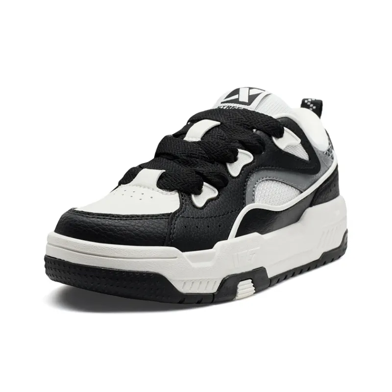 XTEP Reverse Abrasion Resistant Lightweight Height Increasing Low Top Skateboard Shoes Women's Black White-1