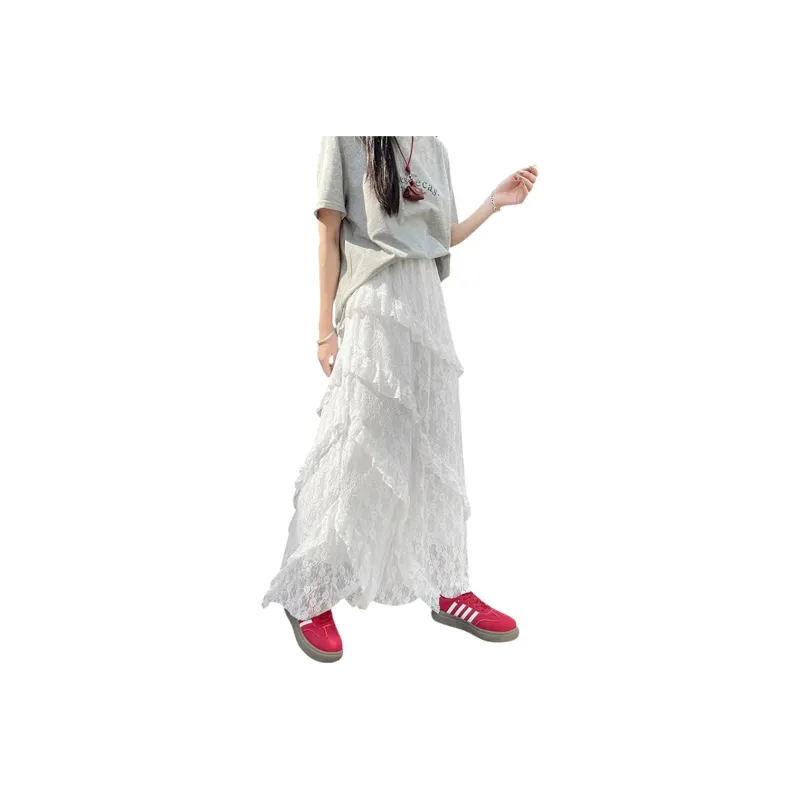 FLIM Casual Long Skirts Women's White-1