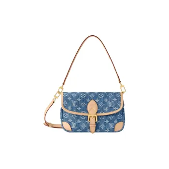 LOUIS VUITTON Diane Leather Trim Shoulder Bag Women's Blue
