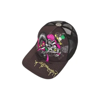 ED HARDY X Cotton, Polyester, Rayon, Rhinestone Baseball Caps Men's Brown