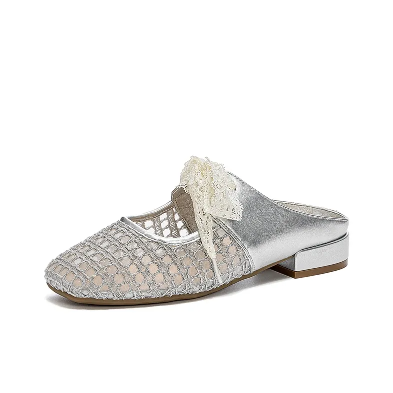 JOSINY Cut Out Woven Odor Resistant Abrasion Resistant Slip Resistant Closed Toe Slippers Women's Silver-1