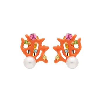 KENNETH JAY LANE Artificial Pearl Clip On Earrings Women's Orange