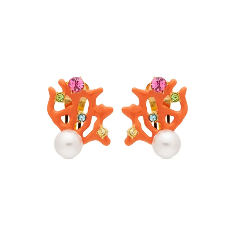 KENNETH JAY LANE Artificial Pearl Clip On Earrings Women's Orange-0