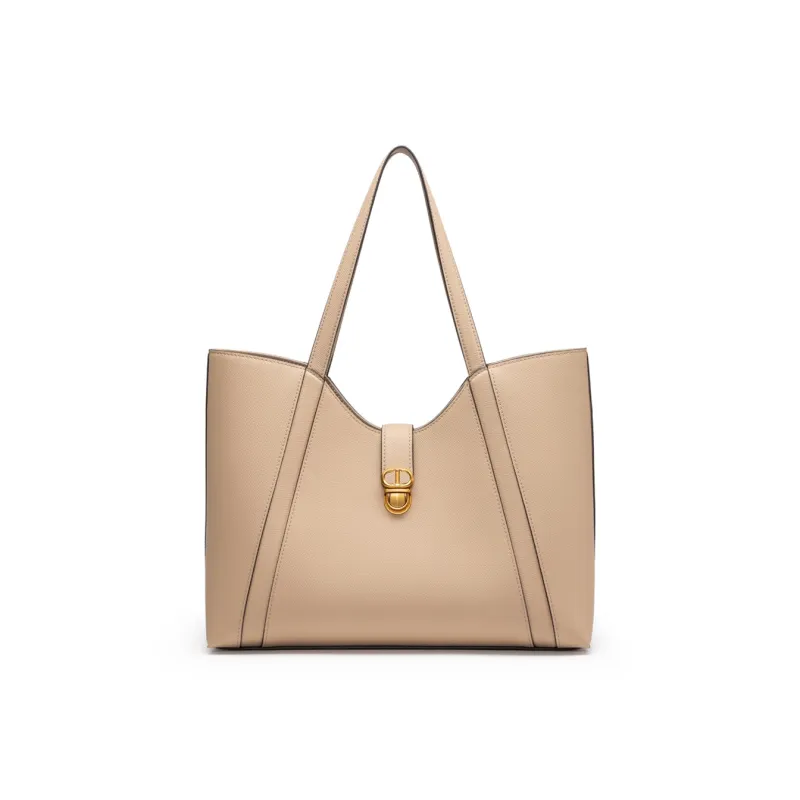 Chrisdien Deny Cow Leather Tote Handbag, Shoulder Bag Women's Ecru/Khaki/Black-7
