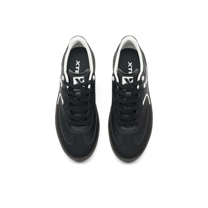 XTEP German Army Trainers Thin Sole T Trainers Lightweight Low Top Skateboard Shoes Women's Black White-4