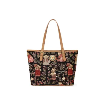 DANNYBEARJEANS Fabric Tote Bag, Shoulder Bag Women's Secret Garden Bear Black/Secret Garden Bear White