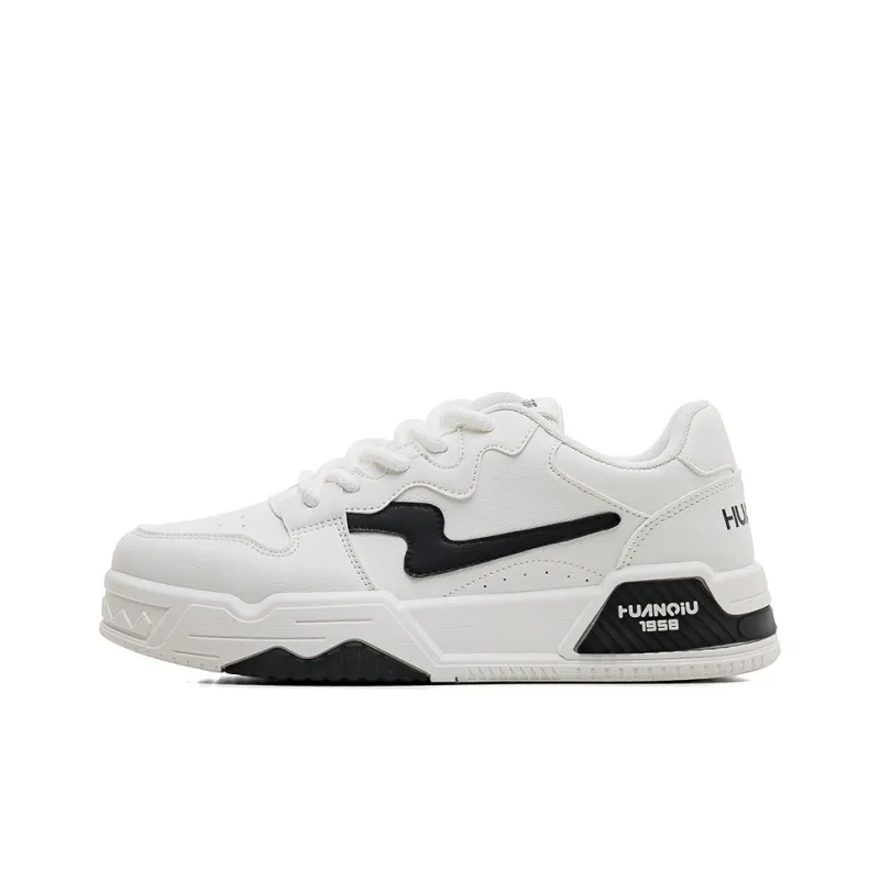 HUANQIU Slip Resistant Shock Absorbers With Abrasion Resistant Properties Low Top Skateboard Shoes Men's White Black-0