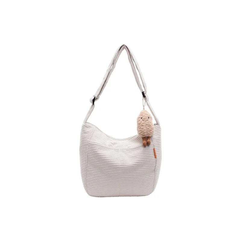 BUBM Corduroy Shoulder Bag Women's Black/White/Coffee-6