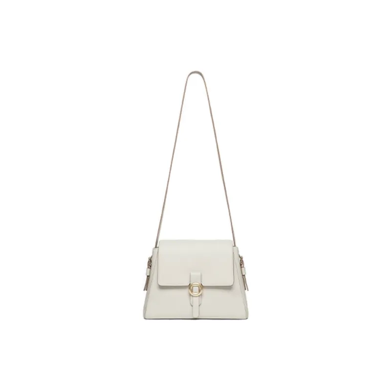 ZESH Litchi Grain Calfskin Shoulder Bag Medium Size Women's Ecru-0