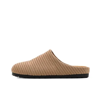 HUANQIU Rubber Sole Cut Out Woven Quiet, Odor Resistant, Slip Resistant Closed Toe Slippers Women's Khaki