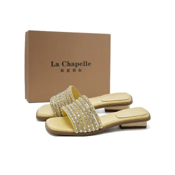 La Chapelle Rhinestone Abrasion Resistant Slide Slippers Women's Yellow