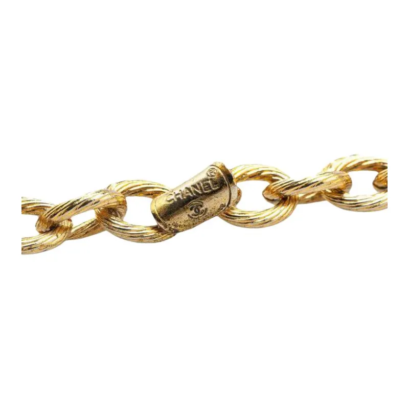 CHANEL 1970 1980 Plated Quilted Oval Medallion Station Chain Link Necklace Costume Necklace-1