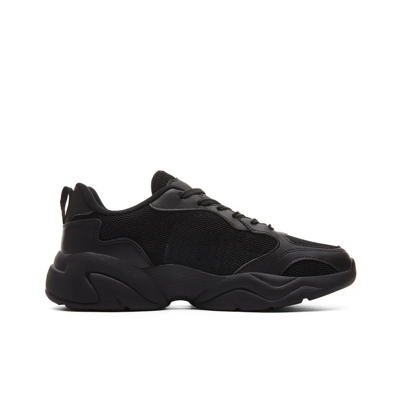 PEAK Sea Cushioning Coverage Height Increasing Lightweight Breathable Low Top Chunky Sneakers Men's Black-1