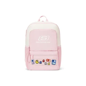 Skechers Fabric Patchwork Oxford Backpack Unisex Cream White Pink