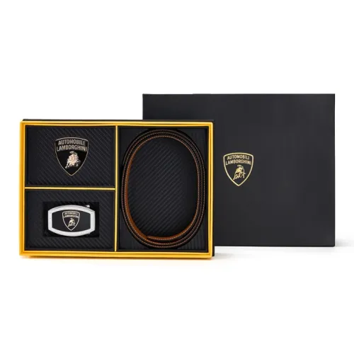 Automobili Lamborghini Cow Leather Belts Men's Width 3.4cm