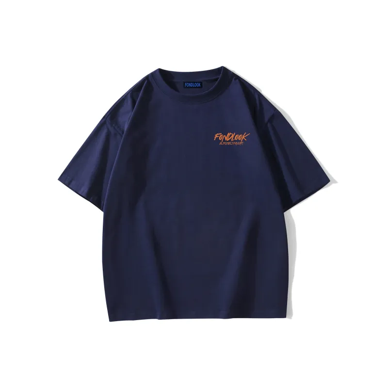 FONDLOOK T-Shirts Unisex Navy Blue-1