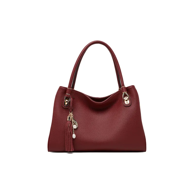 PIERRE CARDIN Cow Leather One Shoulder Handbag Tote Women's Maroon/Black-1