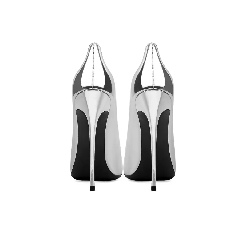 Ganxiaojie Slim Heel High Heels Women's Mirror Finish Silver-4