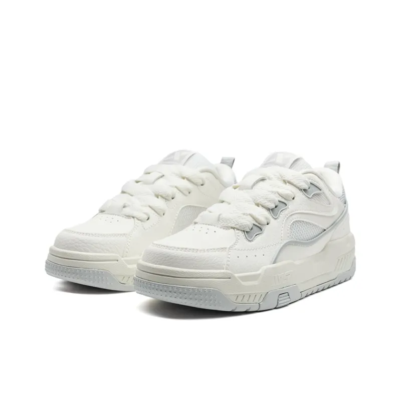 XTEP Reverse Abrasion Resistant Lightweight Height Increasing Low Top Skateboard Shoes Women's Sail White Phantom Gray-2