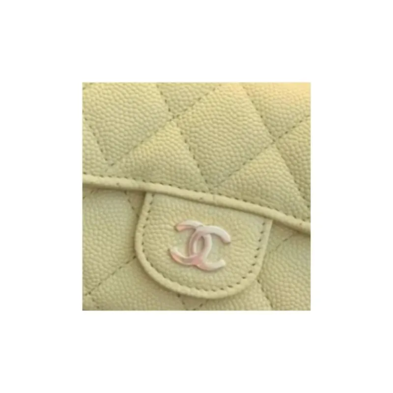 CHANEL Calfskin Card Holder Trumpets Women's Yellow-1