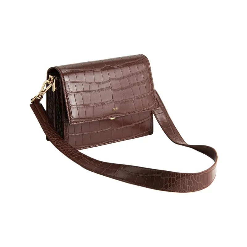 JW PEI Crocodile Pattern Vegan Leather Crossbody Bag, Shoulder Bag Mini Women's Brown-1