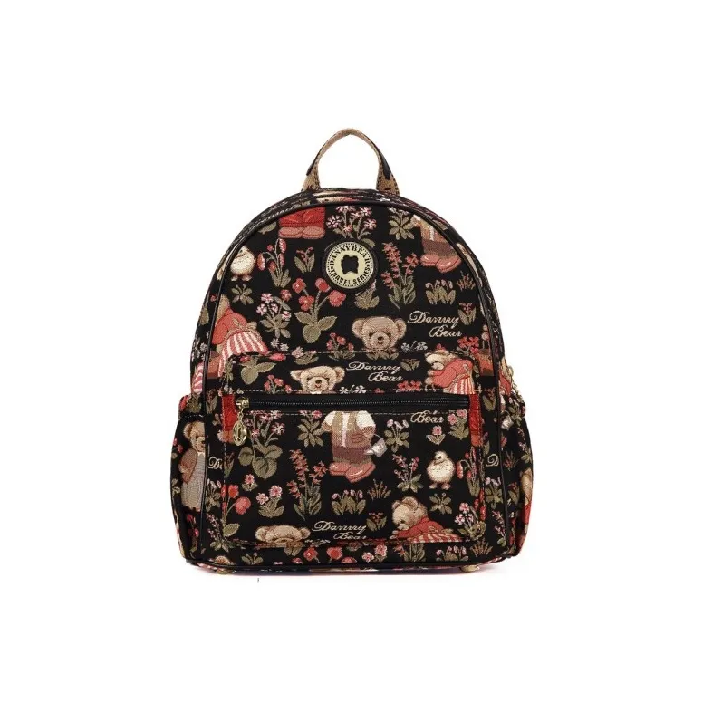 DANNYBEARJEANS Fabric Backpack Unisex Secret Garden Bear Black/Secret Garden Bear White-0
