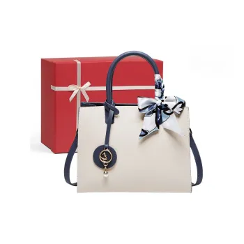 CNNCOO Cow Leather One Shoulder Handbag Regular Women's Ecru & Blue/Midnight Black
