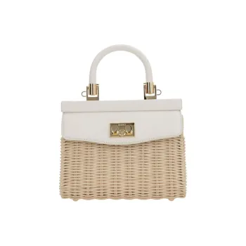 Rodo Rattan Tote Bag, Shopping Bag, Shoulder Bag, Handbag Women's Beige