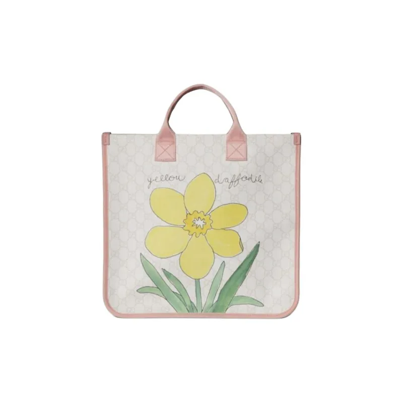 GUCCI GG Supreme Leather Tote Bag, Shopping Bag, Shoulder Bag, Handbag Regular Kids' White & Light Pink-0
