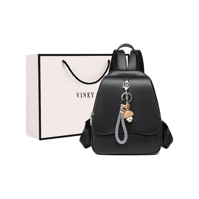 VINEY Cow Leather Backpack Regular Women's Black-0