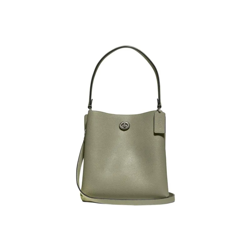 COACH Charlie Pebbled Leather Portable One Shoulder Crossbody Bucket Bag Women's Army Green-0