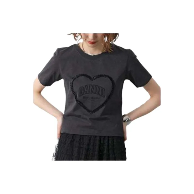 GANNI Logo Embroidered Crewneck T Shirt-4