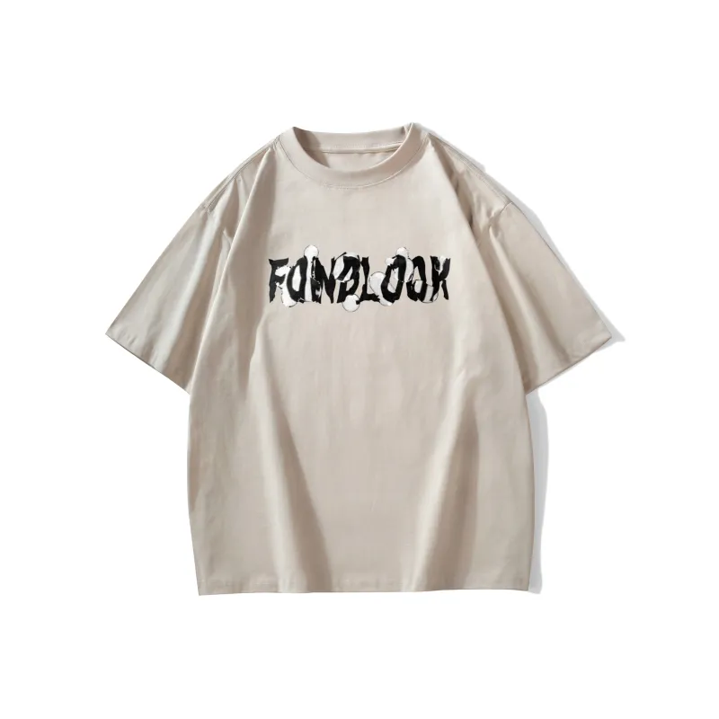 FONDLOOK T Shirts Unisex Light Beige Apricot-1