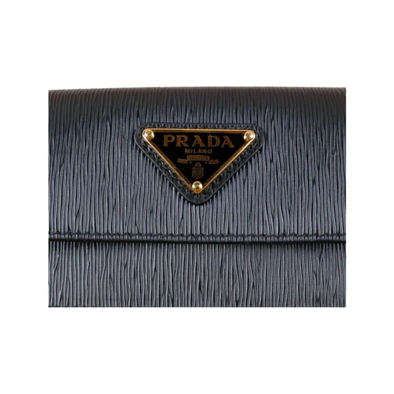 PRADA Cow Leather Card Holder Regular Unisex Black-9
