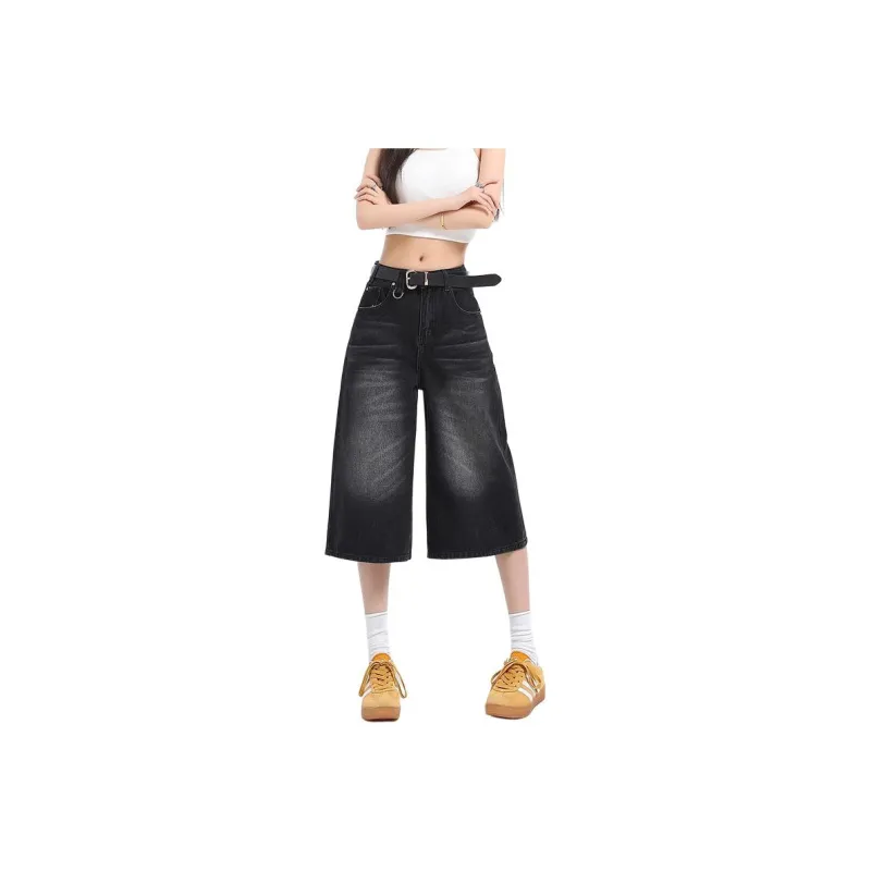 DARK HORSE Denim Shorts Unisex Black Gray Color-0