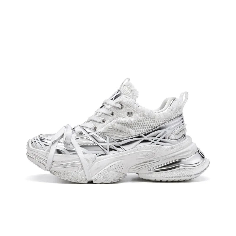 LINGMO Slip Resistant, Abrasion Resistant, Breathable, Height Increasing Low Top Chunky Sneakers Unisex White-0