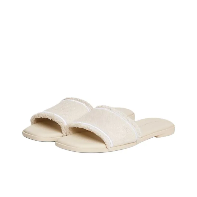 Tommy Hilfiger TH Monogram Rubber Sole Abrasion Resistant Slide Slippers Women's Beige-2