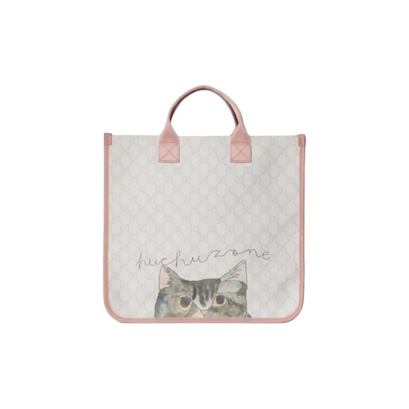 GUCCI GG Supreme Leather Tote Bag, Shopping Bag, Shoulder Bag, Handbag Regular Kids' White & Light Pink-1