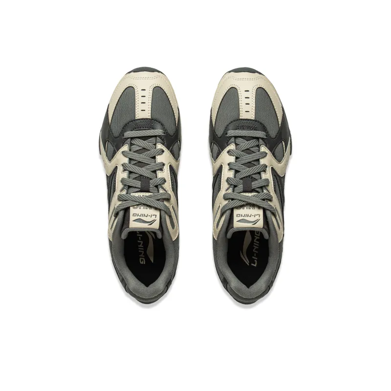 LiNing Film Retro Slip Resistant, Abrasion Resistant, Lightweight Low Top Casual Shoes Men's Gray Green-3