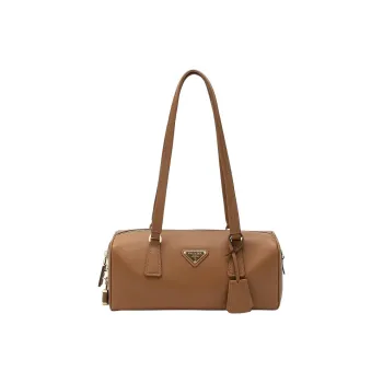 PRADA Leather Bowling Bag, Shoulder Bag Medium Size Women's Caramel