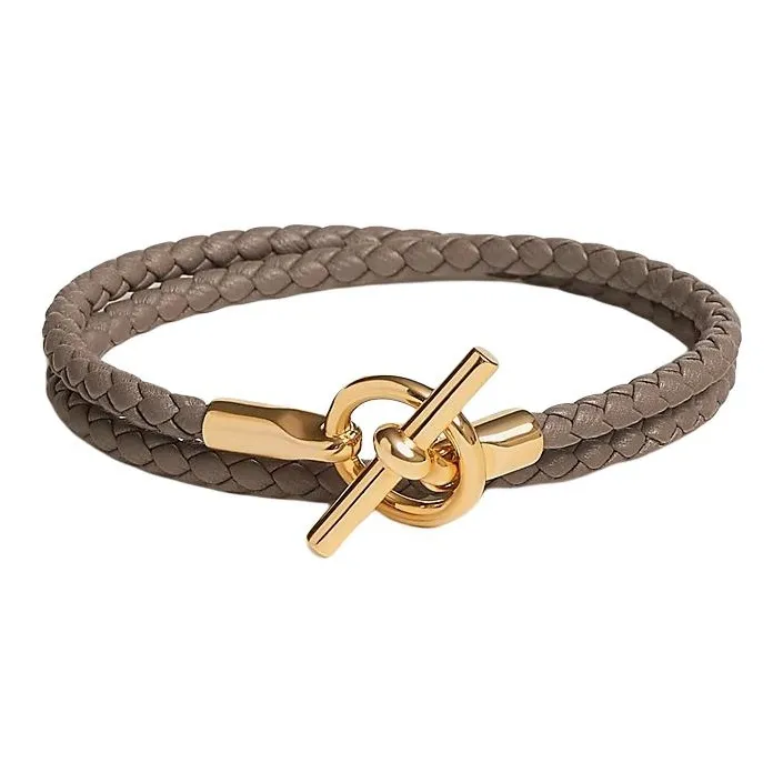 HERMES Calfskin, Gold Plated Bracelets Women's Brown-0