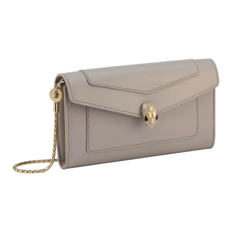 BVLGARI Linen Agate Nappa Leather Wallet Women's Gray-0