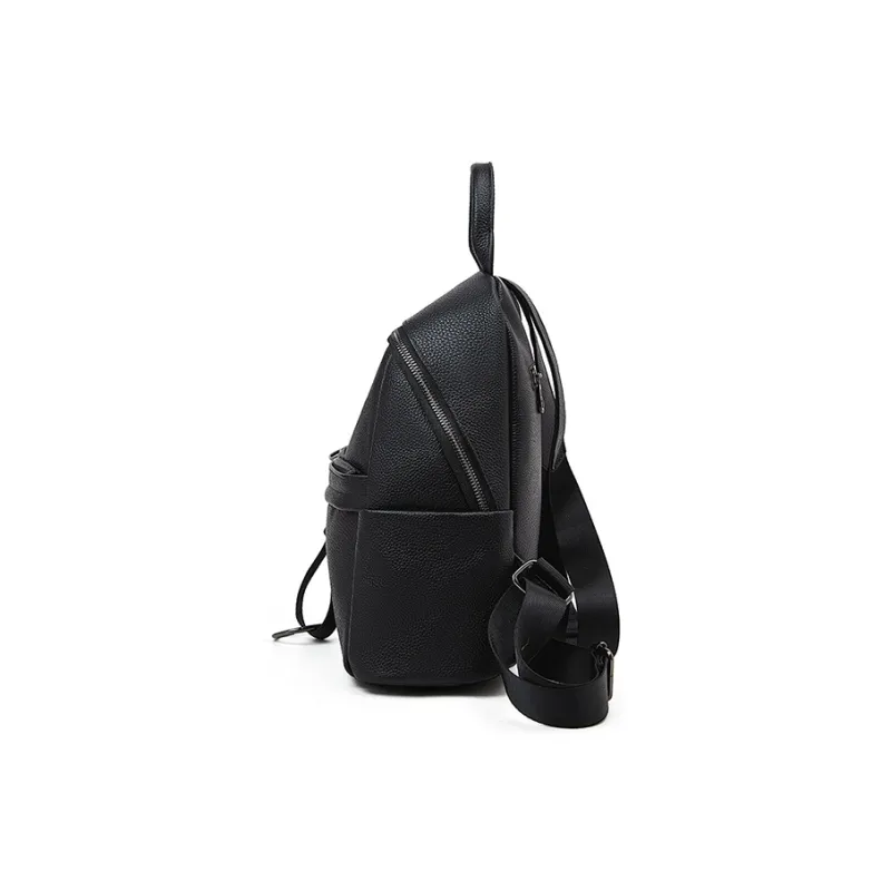 Old Man's Head Top Grain Cow Leather Backpack Women's Black-6