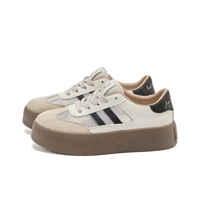 La Chapelle Abrasion Resistant Low Top Skateboard Shoes Women's Beige Black-2