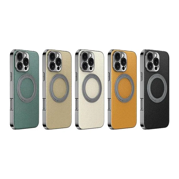 Record Star Leather Material Rotating Stand, Electroplated ToGo Phone Cases Compatibility IPhone16ProMa Business Formal-1
