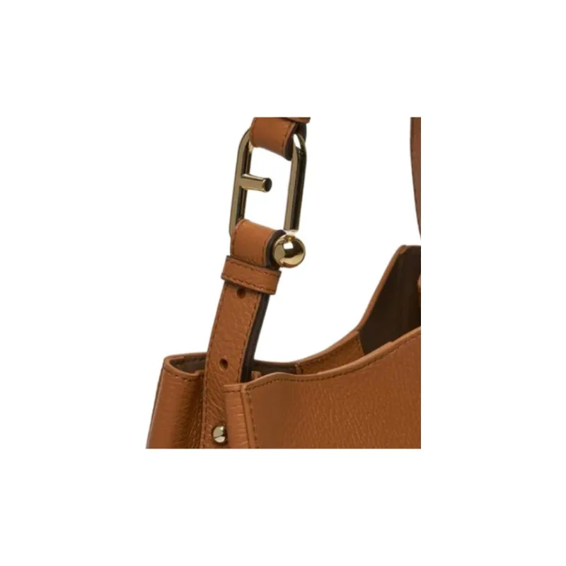 Furla Nuvola Grain Leather Bucket Bag, Shoulder Bag Mini Women's Brown-3