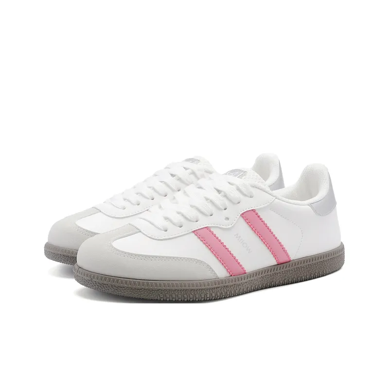 MIIOW German Army Trainers Lightweight Low Top Skateboard Shoes Women's White Pink-5